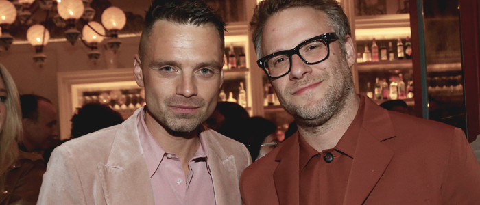 Sebastian Stan and Seth Rogen together at the premiere after party for Hulu's Pam & Tommy