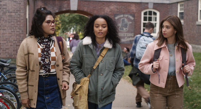 (L-R): Belissa Escobedo as Izzy, Whitney Peak as Becca, and Lilia Buckingham as Cassie in Disney's live-action HOCUS POCUS 2, exclusively on Disney+. Photo courtesy of Disney Enterprises, Inc. © 2022 Disney Enterprises, Inc. All Rights Reserved.