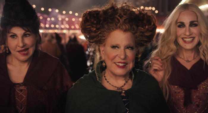 (L-R): Kathy Najimy as Mary Sanderson, Bette Midler as Winifred Sanderson, and Sarah Jessica Parker as Sarah Sanderson in Disney's live-action HOCUS POCUS 2, exclusively on Disney+. Photo courtesy of Disney Enterprises, Inc. © 2022 Disney Enterprises, Inc. All Rights Reserved.