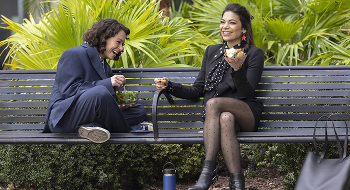 Tatiana Maslany and Ginger Gonzaga on the set of SHE-HULK: ATTORNEY AT LAW