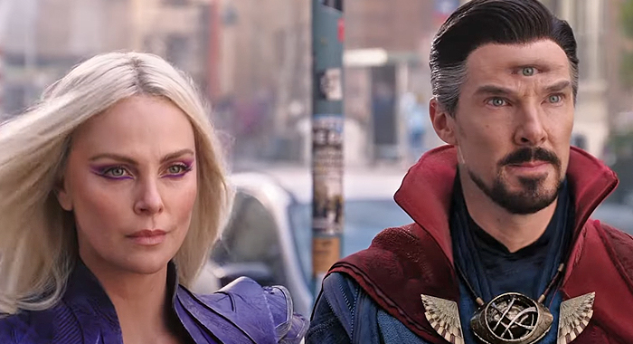 Benedict Cumberbatch as Doctor Strange and Charlize Theron as Clea in Doctor Strange in the Multiverse of Madness