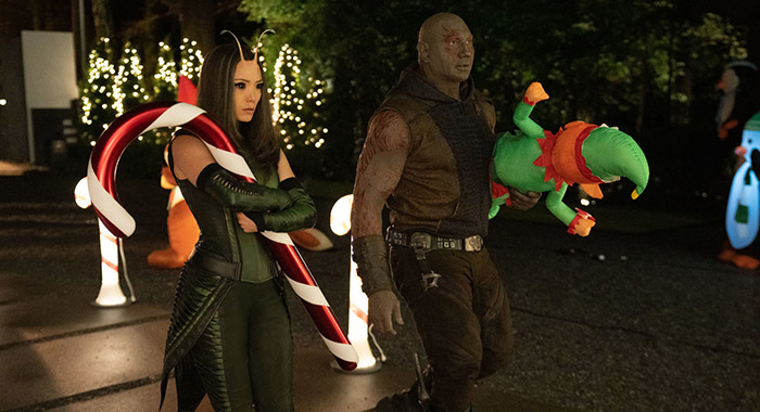 Pom Klementieff and Dave Bautista inThe Guardians of the Galaxy: Holiday Special