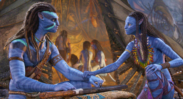 Sam Worthington and Zoe Saldana as Jake Sully and Neytiri in Avatar: The Way of Water (2022)