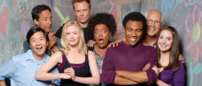 The cast of Community on a Season 2 promo image