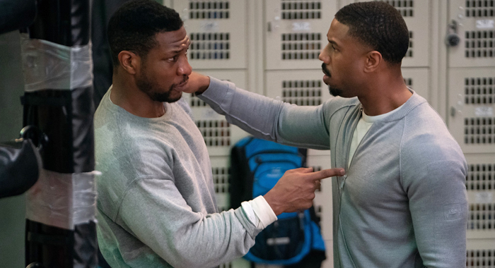 Jonathan Majors and Michael B. Jordan in Creed III (2023)