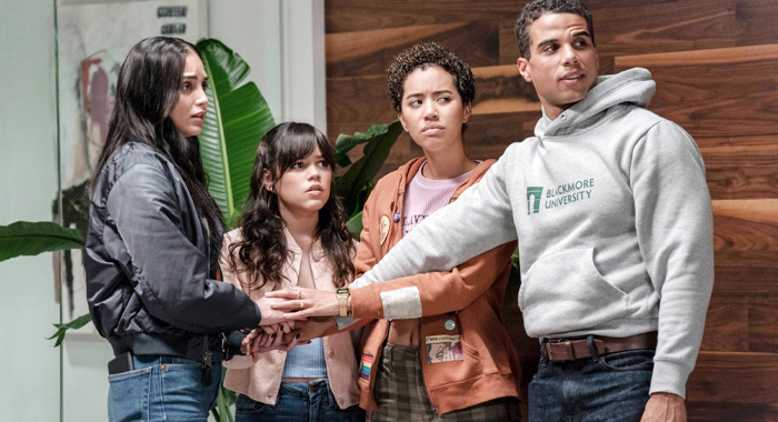 Melissa Barrera, Jenna Ortega, Jasmin Savoy Brown, and Mason Gooding in Scream VI (2023)