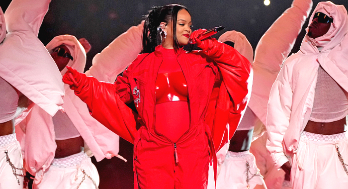 Rihanna performs during Apple Music Super Bowl LVII Halftime Show at State Farm Stadium on February 12, 2023 in Glendale, Arizona.