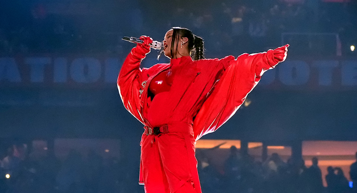 Rihanna performs during Apple Music Super Bowl LVII Halftime Show at State Farm Stadium on February 12, 2023 in Glendale, Arizona.