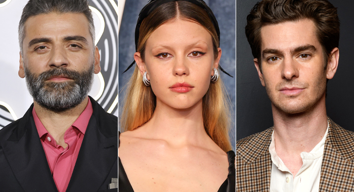 Oscar Isaac, Mia Goth, and Andrew Garfield