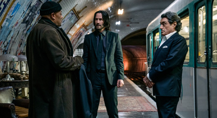 Laurence Fishburne, Keanu Reeves, and Ian McShane in John Wick: Chapter 4 (2023)