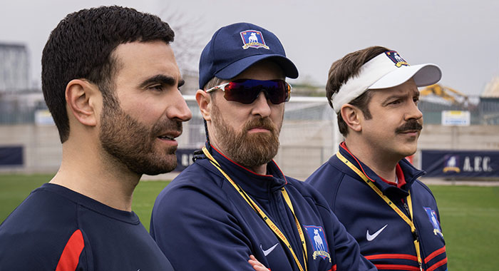 Brett Goldstein, Brendan Hunt and Jason Sudeikis in Ted Lasso