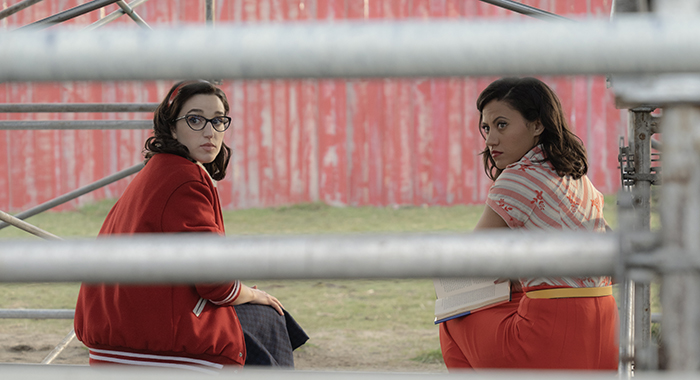 Marisa Davila as Jane Facciano and Cheyenne Wells as Olivia Valdovinos in Grease: Rise of the Pink Ladies: "We're Gonna Rule the School" EP#101 streaming on Paramount +, 2022. Photo Credit: Eduardo Araquel/Paramount+