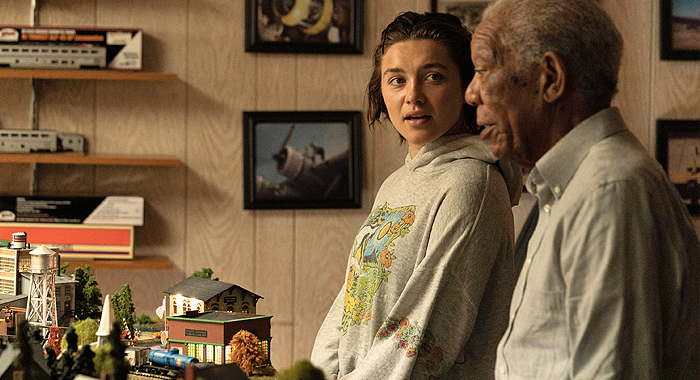 Florence Pugh and Morgan Freeman in A Good Person (2023)