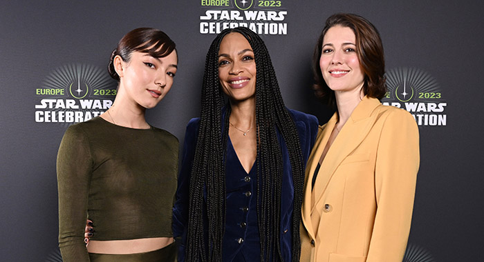 Natasha Liu Bordizzo, Rosario Dawson and Mary Elizabeth Winstead during Star Wars Celebration 2023 