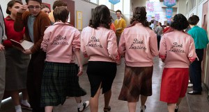 Tricia Fukuhara as Nancy Nakagawa, Marisa Davila as Jane Facciano, Cheyenne Wells as Olivia Valdovinos and Ari Notartomaso as Cynthia Zdunowski in Grease: Rise of the Pink Ladies "Too Pure to Be Pink" EP#102 streaming on Paramount +, 2022. Photo Credit: Eduardo Araquel/Paramount+