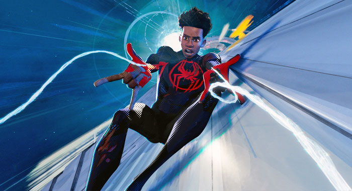 Spider-Man/Miles Morales (voice: Shameik Moore) in Spider-Man: Across the Spider-Verse