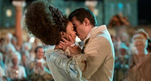 Queen Charlotte: A Bridgerton Story. (L to R) India Amarteifio as Young Queen Charlotte, Corey Mylchreest as Young King George in episode 106 of Queen Charlotte: A Bridgerton Story. Cr. Nick Wall/Netflix © 2023