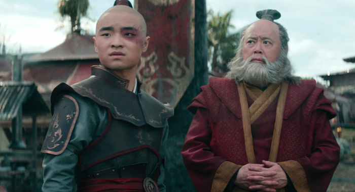 Dallas Liu as Prince Zuko, Paul Sun-Hyung Lee as Iroh in season 1 of Avatar: The Last Airbender (2024)