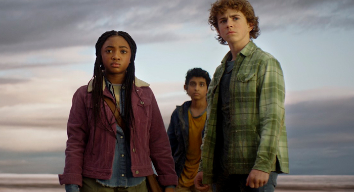 Walker Scobell, Leah Jeffries, and Aryan Simhadri in Percy Jackson and the Olympians (2023)