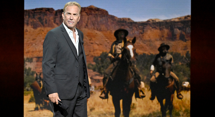 Kevin Costner presenting Horizon: An American Saga at CinemaCon 2024