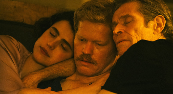 Margaret Qualley, Jesse Plemons, and Willem Dafoe in Kinds of Kindness (2024)