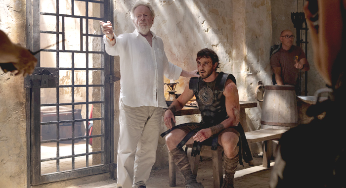 Ridley Scott and Paul Mescal on the set of Gladiator II (2024)