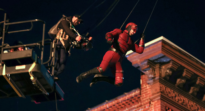 A stunt on the set of Daredevil: Born Again