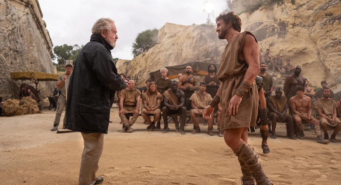 Ridley Scott and Paul Mescal on the set of Gladiator II (2024)