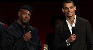 Marlon Wayans and Tyriq Withers on stage at CinemaCon 2025 to present their upcoming film Him (2025)