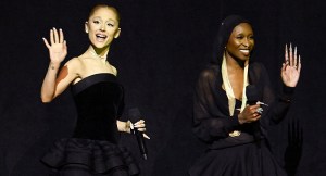 Ariana Grande and Cynthia Erivo on stage at CinemaCon 2025 to present Wicked: For Good (2025)