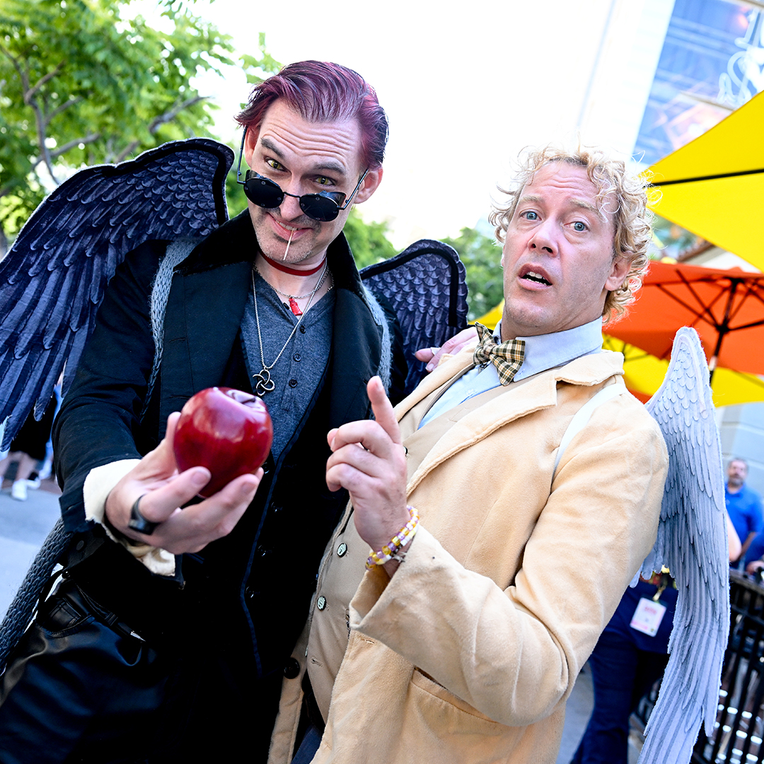 Good Omens cosplayers (Photo by Gilbert Flores/Variety via Getty Images)