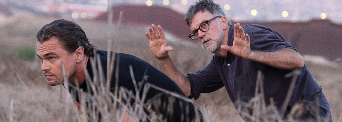 Paul Thomas Anderson directing Leonardo DiCaprio on the set of One Battle After Another (2025)