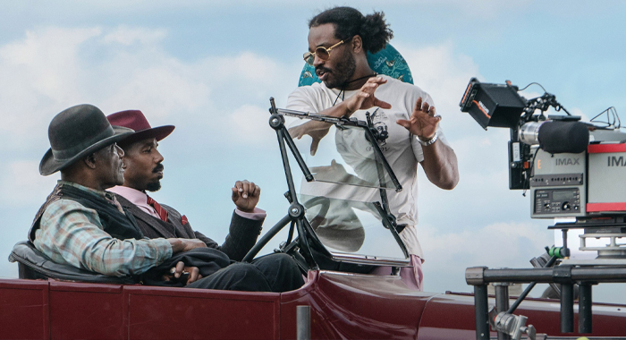 Michael B. Jordan, Delroy Lindo, and director Ryan Coogler on the set of Sinners (2025)