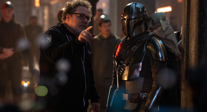 Jon Favreau and Pedro Pascal on the set of Star Wars: The Mandalorian and Grogu (2026)