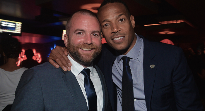 Director Michael Tiddes and Marlon Wayans at the premiere of A Haunted House 2 (2014)