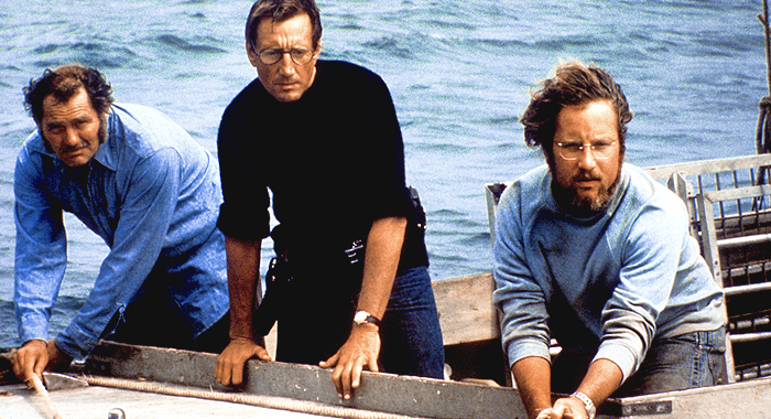 Robert Shaw, Roy Scheider, and Richard Dreyfuss in Jaws (1975)