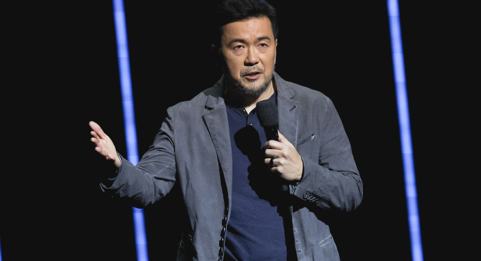 Director Justin Lin presenting his upcoming film Helldivers (2027) at CinemaCon 2026