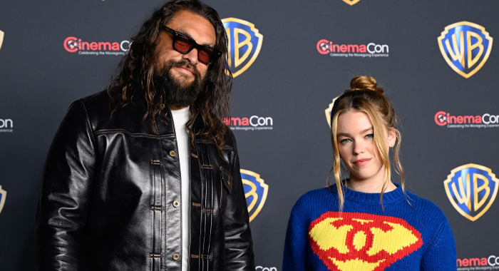 Jason Momoa and Milly Alcock at CinemaCon 2026 to promote Supergirl (2026)