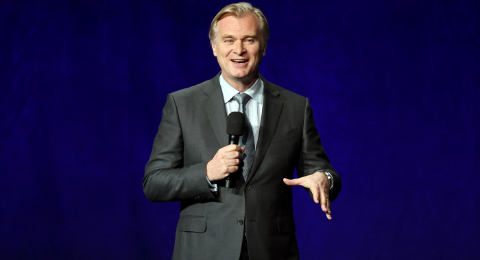 Christopher Nolan on stage at CinemaCon 2026 to present The Odyssey (2026)