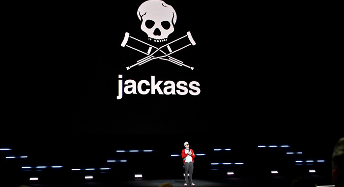 Johnny Knoxville on stage at CinemaCon 2026 to present Jackass: Best and Last (2026)