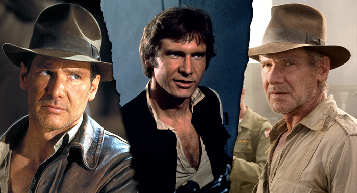 Harrison Ford in Star Wars and Indiana Jones movies